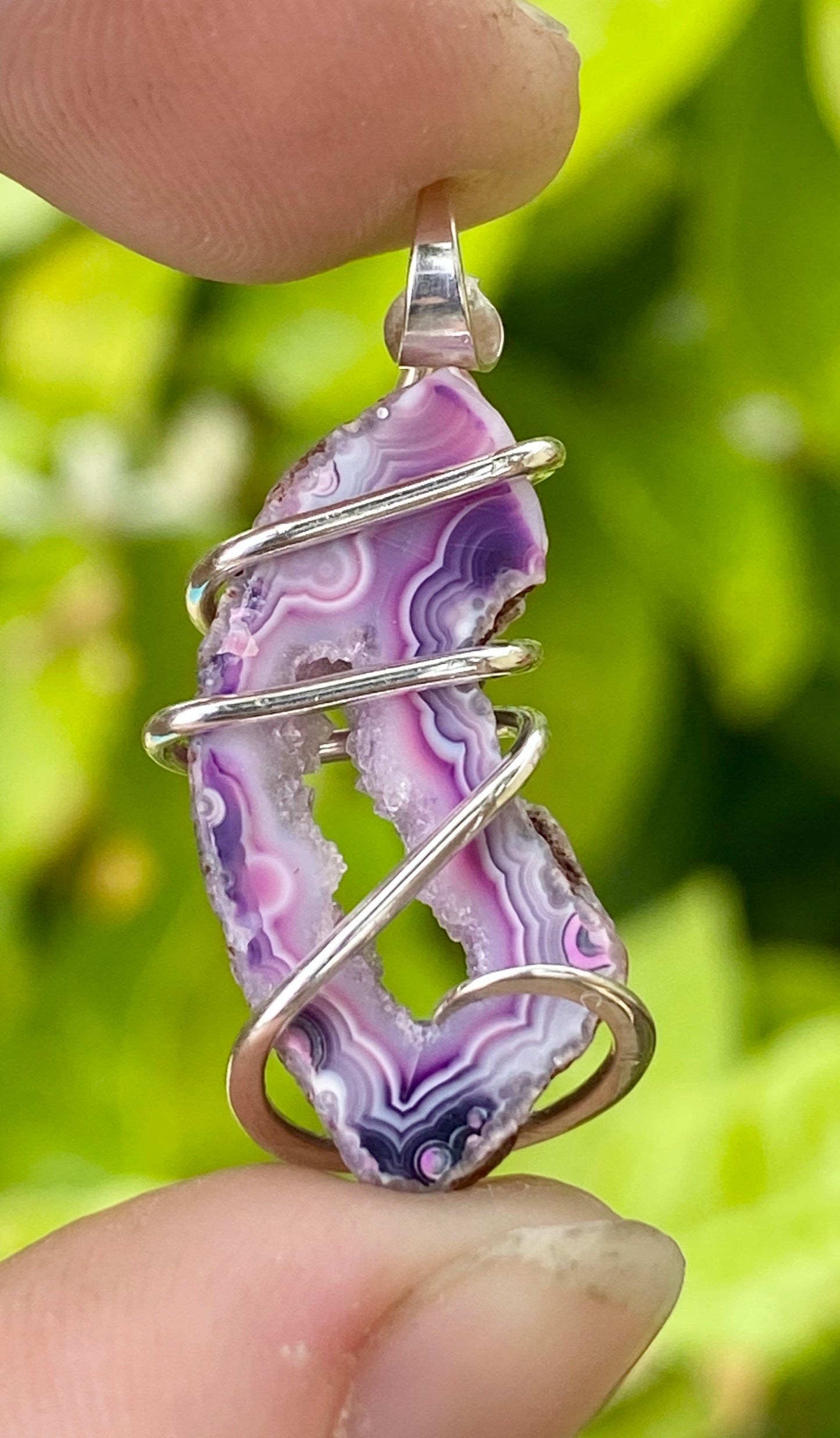 Dyed Oco Geode Slice in Sterling Silver Tension Wrapped Pendant