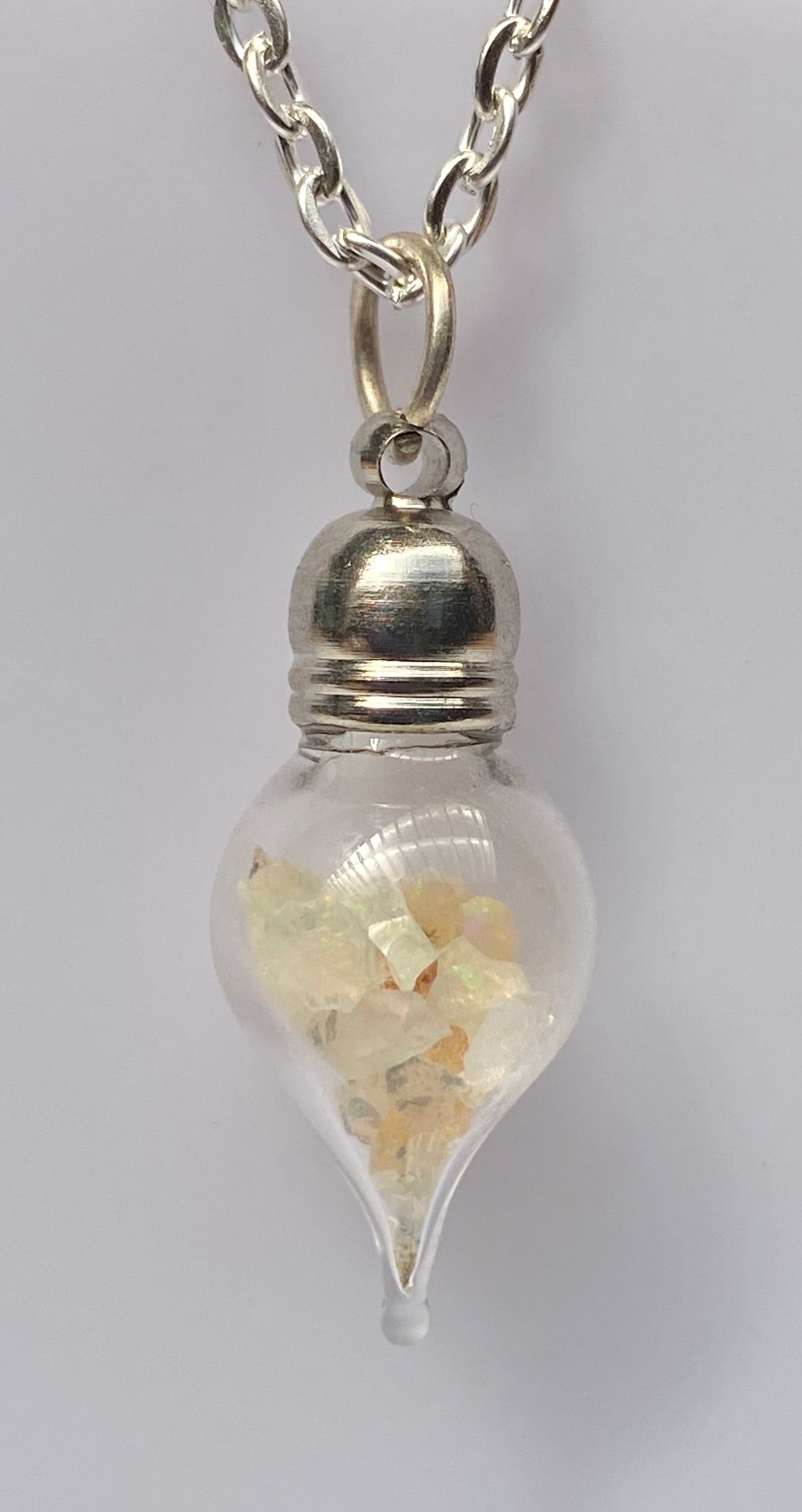 October Birthstone Opal Glass Vial Pendant