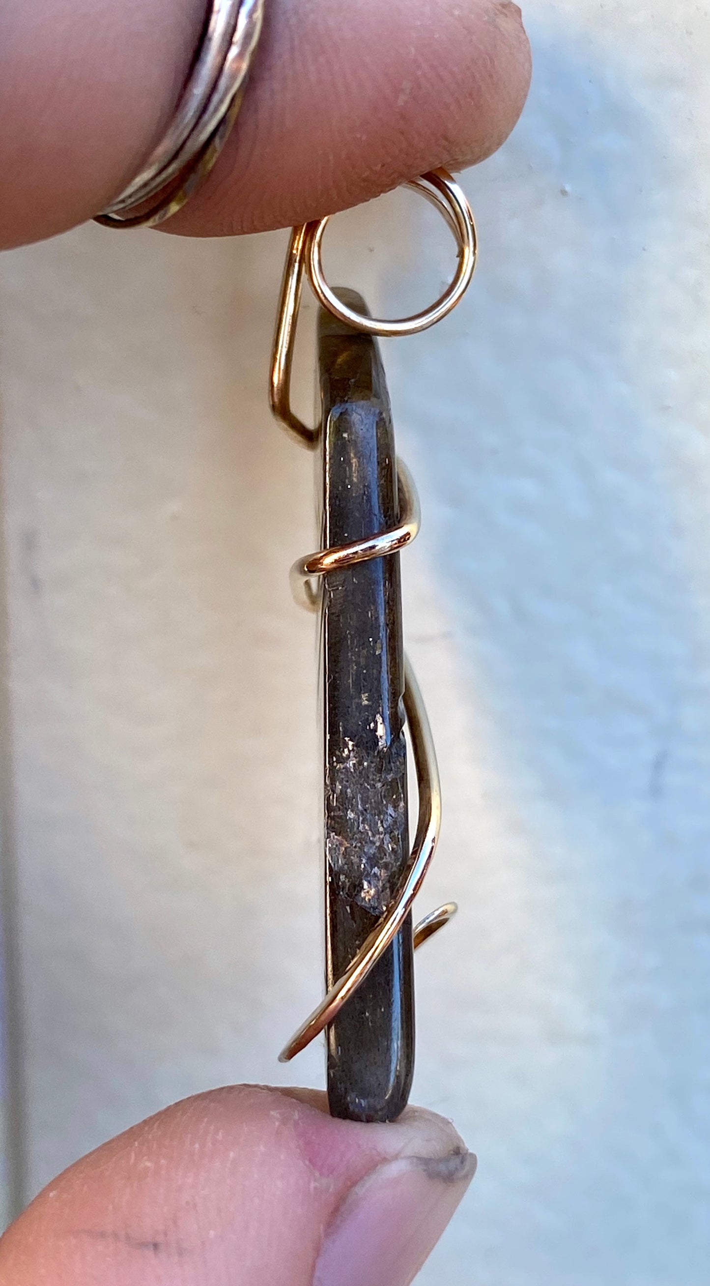 Carved Labradorite Cabochon in 14kt Gold Tension Wrapped Pendant