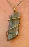 Carved Labradorite Cabochon in 14kt Gold Tension Wrapped Pendant