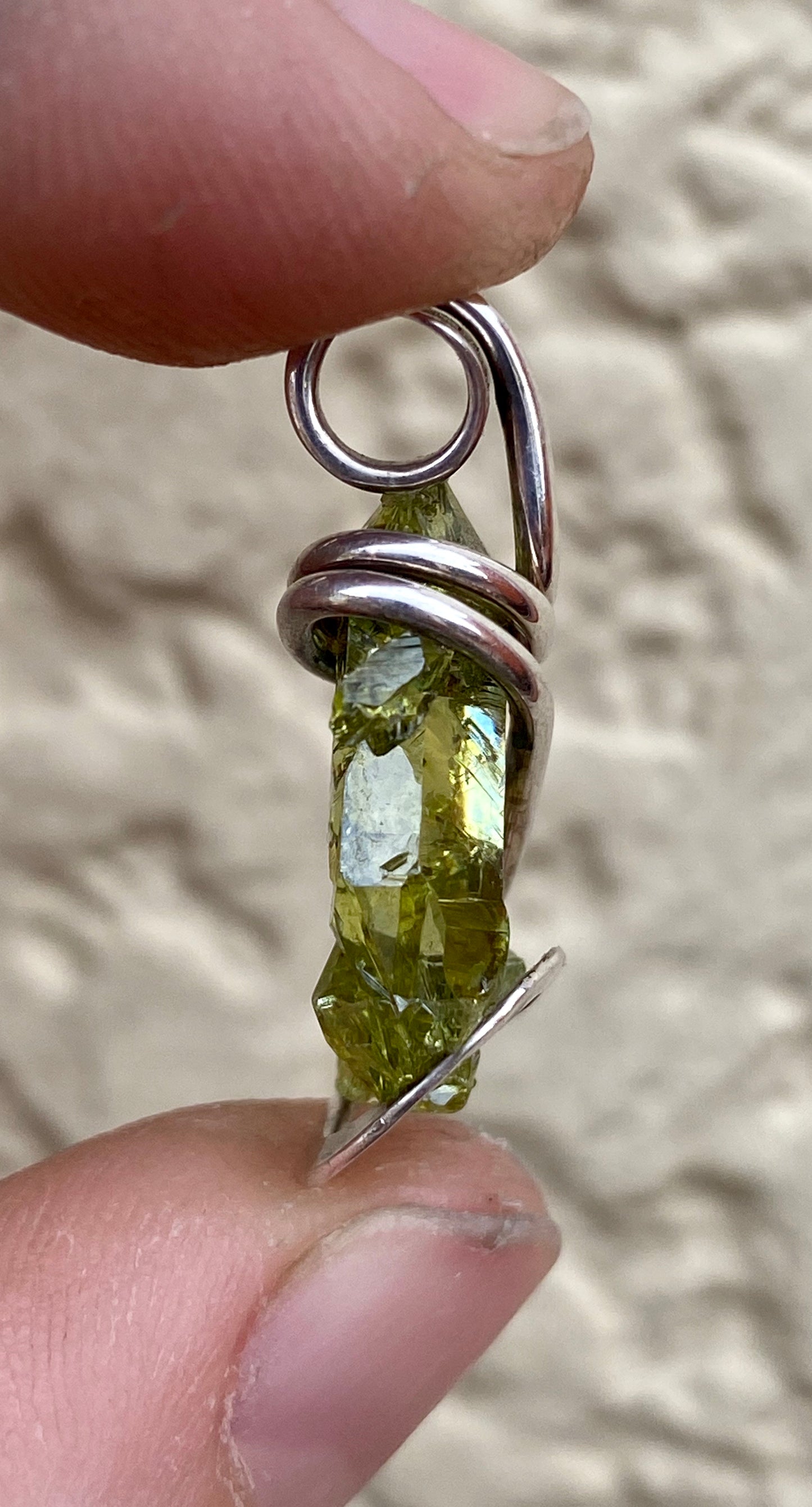 Polish Green Zincite in Sterling Silver Tension Wrapped Pendant