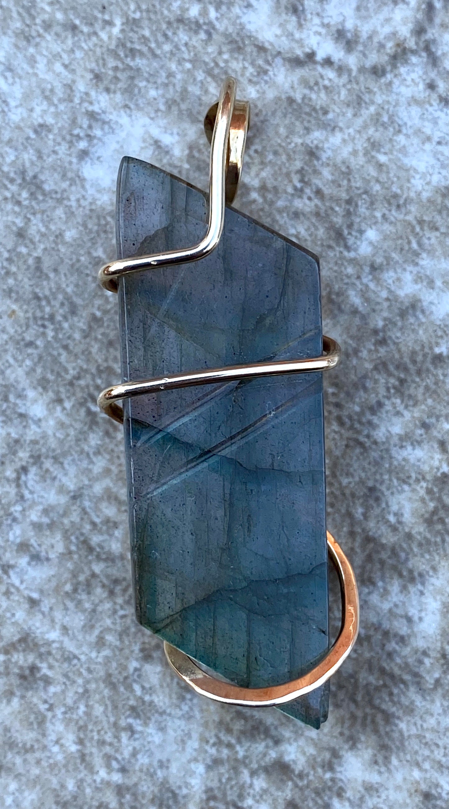 Carved Labradorite Cabochon in 14kt Gold Tension Wrapped Pendant
