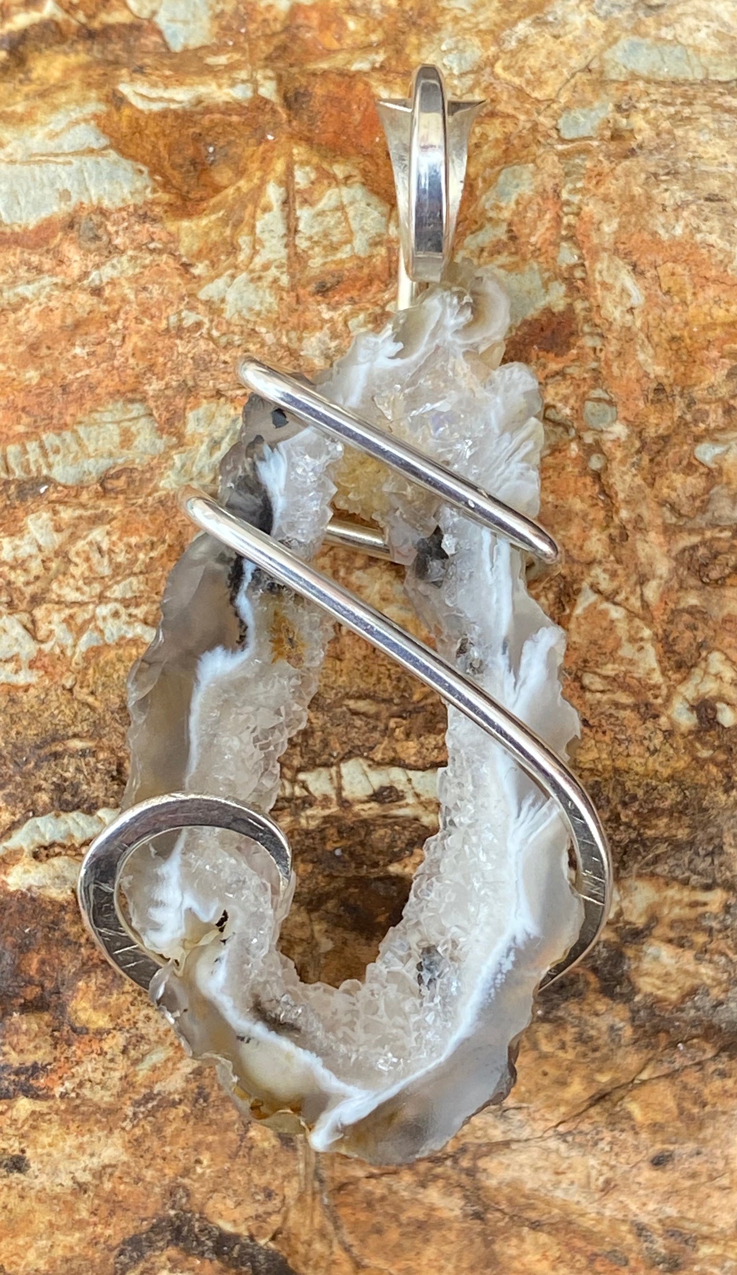 Oco Geode Slice in Sterling Silver Tension Wrapped Pendant