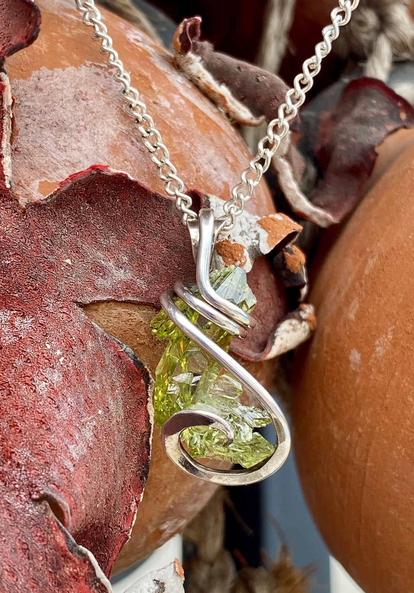 Polish Green Zincite in Sterling Silver Tension Wrapped Pendant