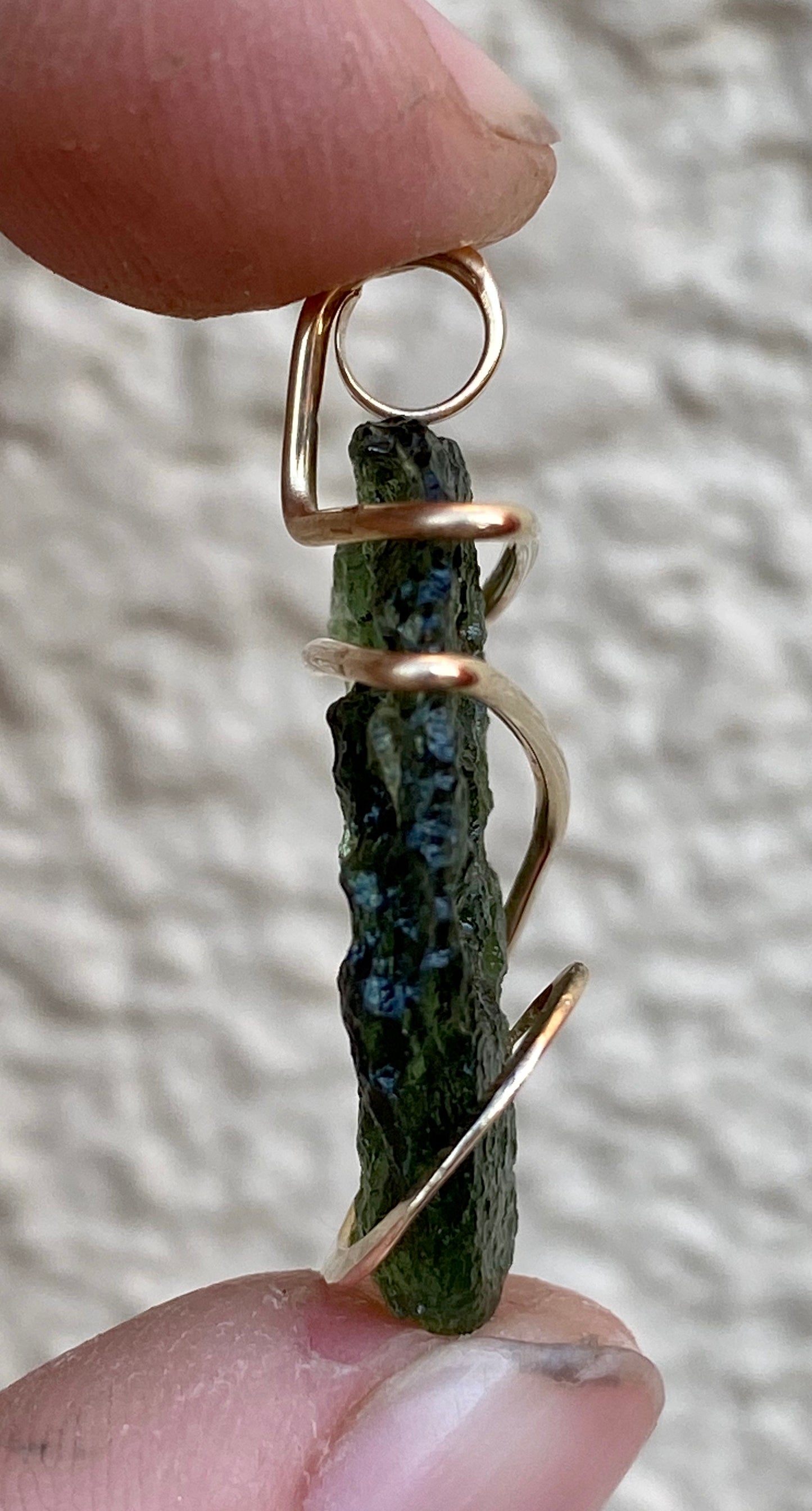 Moldavite in 14kt Gold Tension Wrapped Pendant