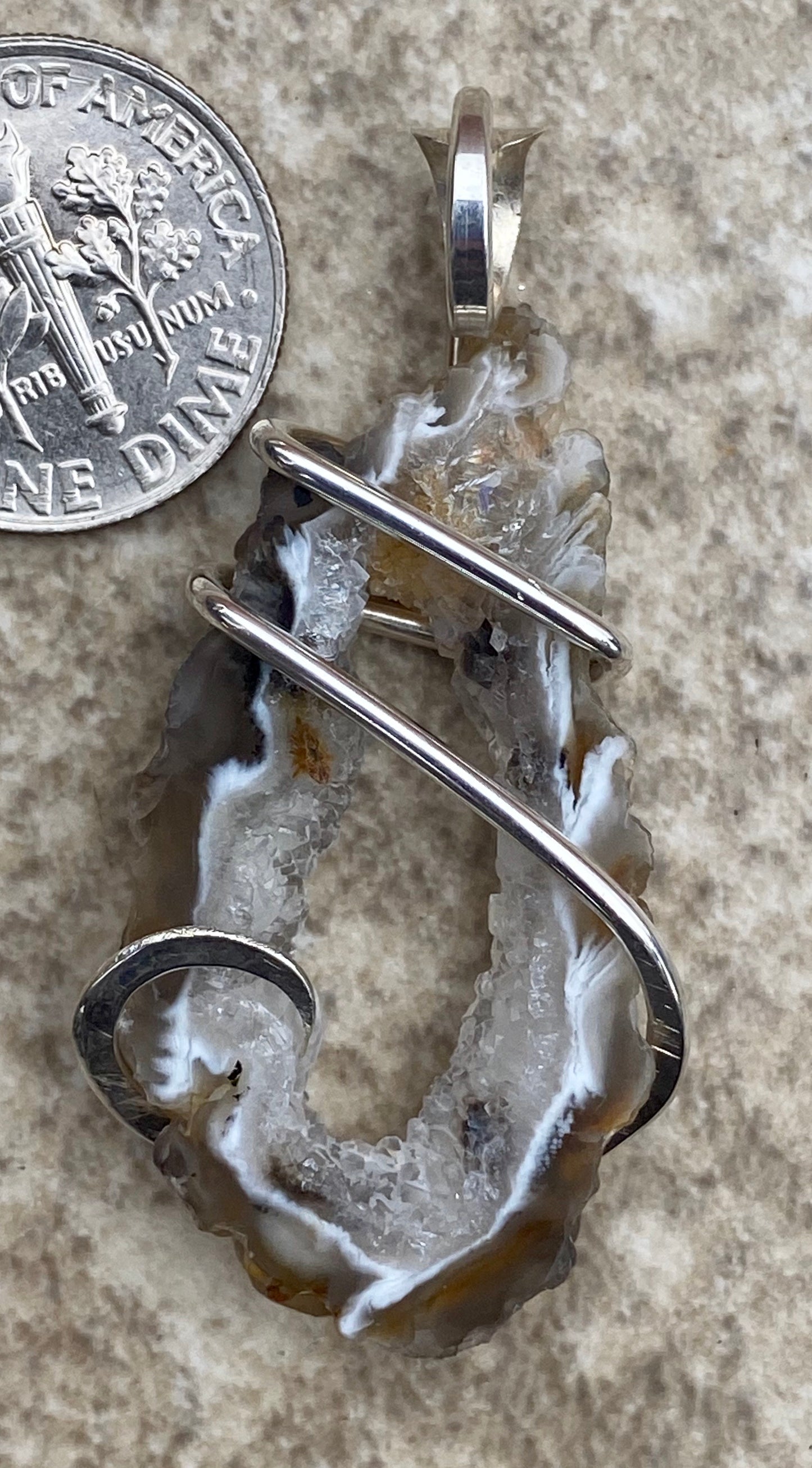 Oco Geode Slice in Sterling Silver Tension Wrapped Pendant