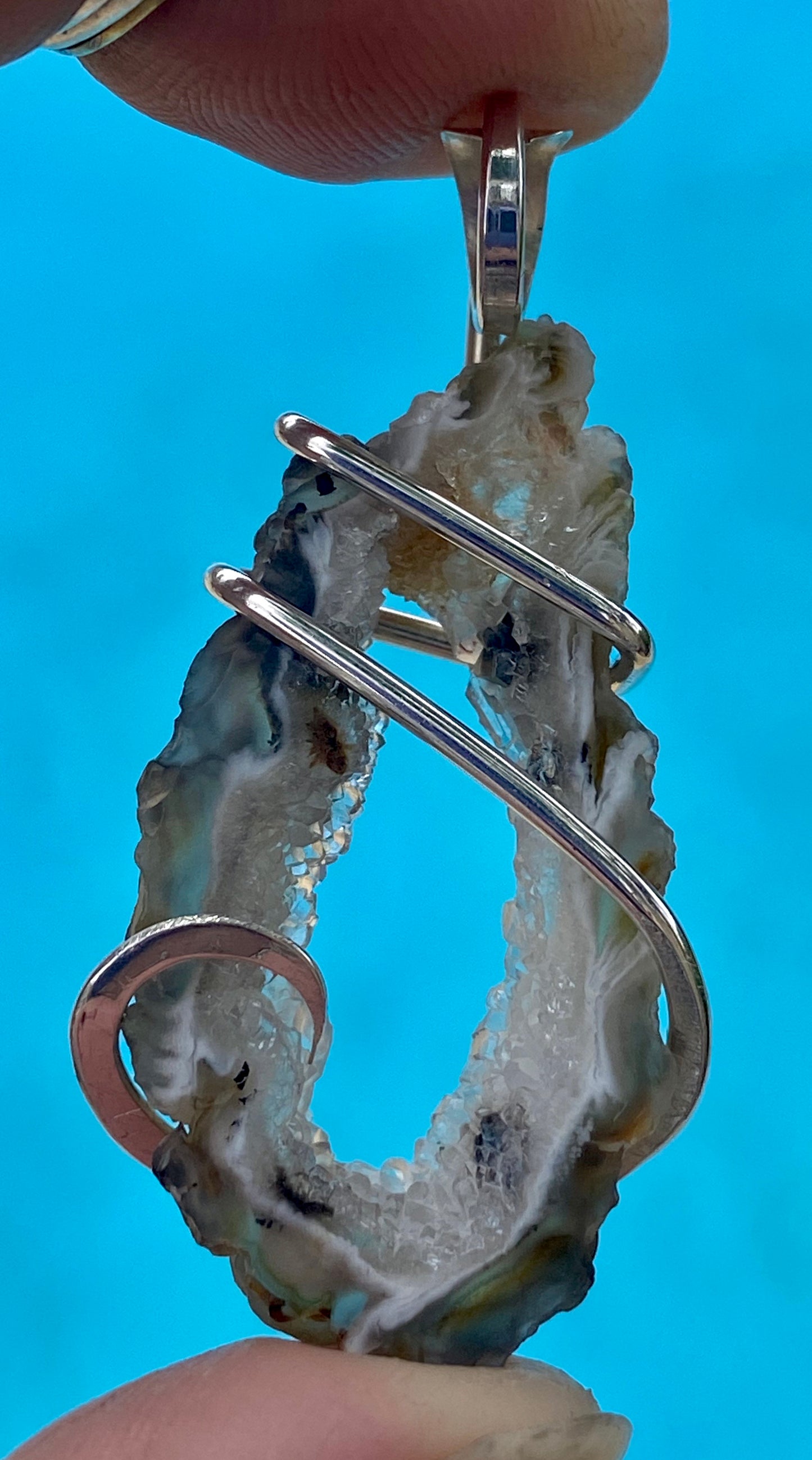 Oco Geode Slice in Sterling Silver Tension Wrapped Pendant