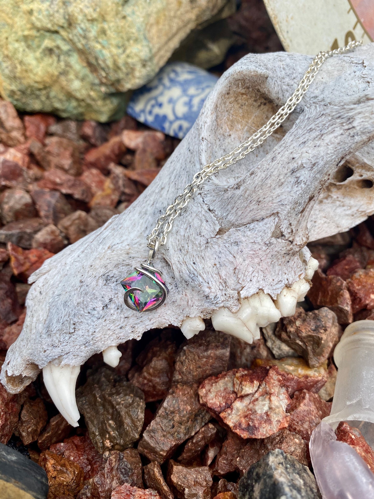 Titanium Infused Faceted Topaz in Sterling Silver Tension Wrapped Pendant
