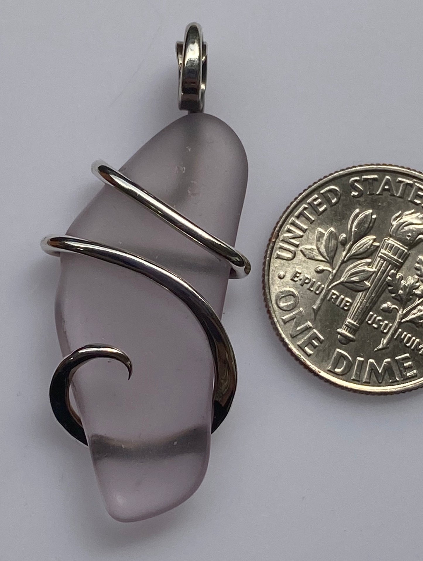 Lavender Sea Glass in Sterling Silver Tension Wrapped Pendant