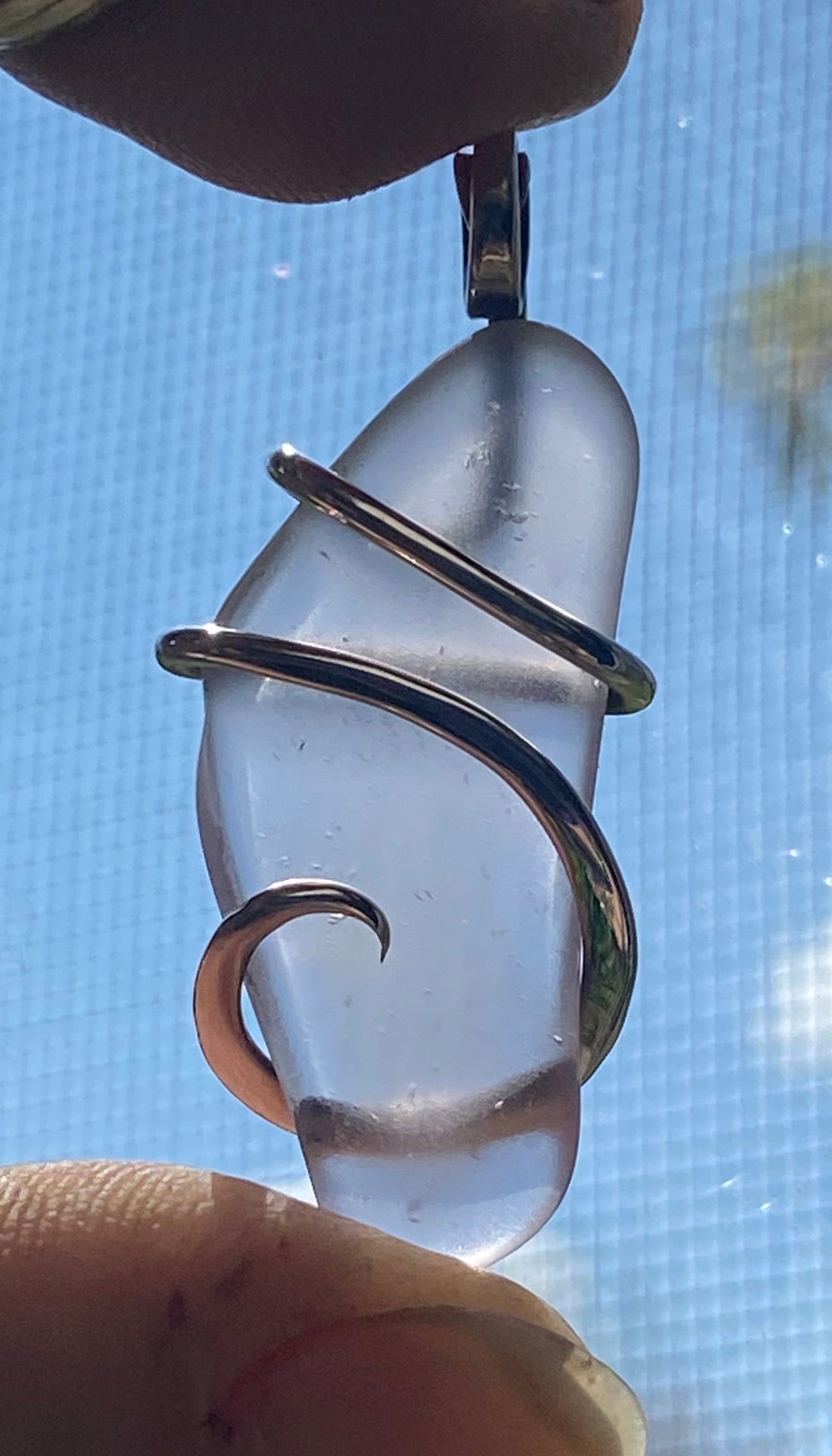 Lavender Sea Glass in Sterling Silver Tension Wrapped Pendant
