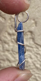 Blue Kyanite Crystal in Sterling Silver Tension Wrapped Pendant
