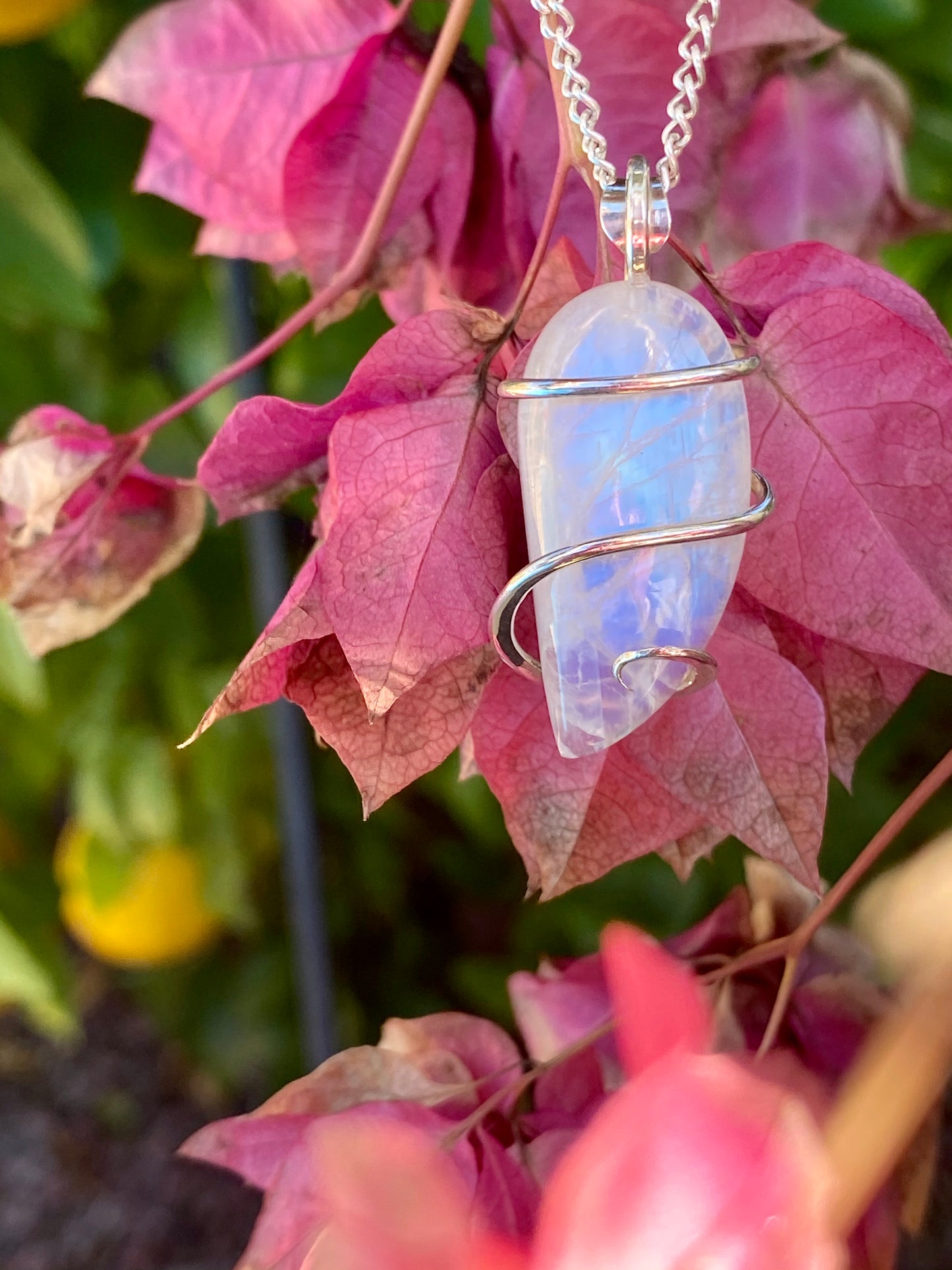 Moonstone Cabochon in Sterling Silver Tension Wrapped Pendant