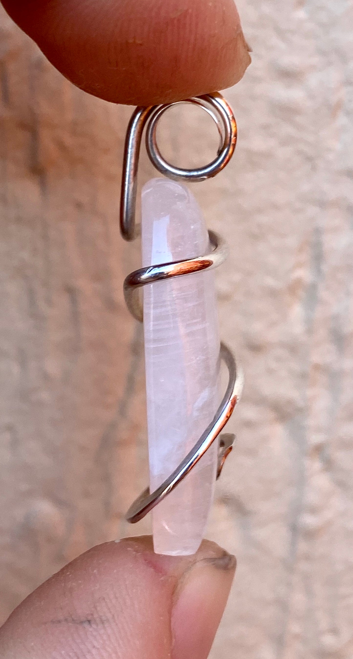 Moonstone Cabochon in Sterling Silver Tension Wrapped Pendant