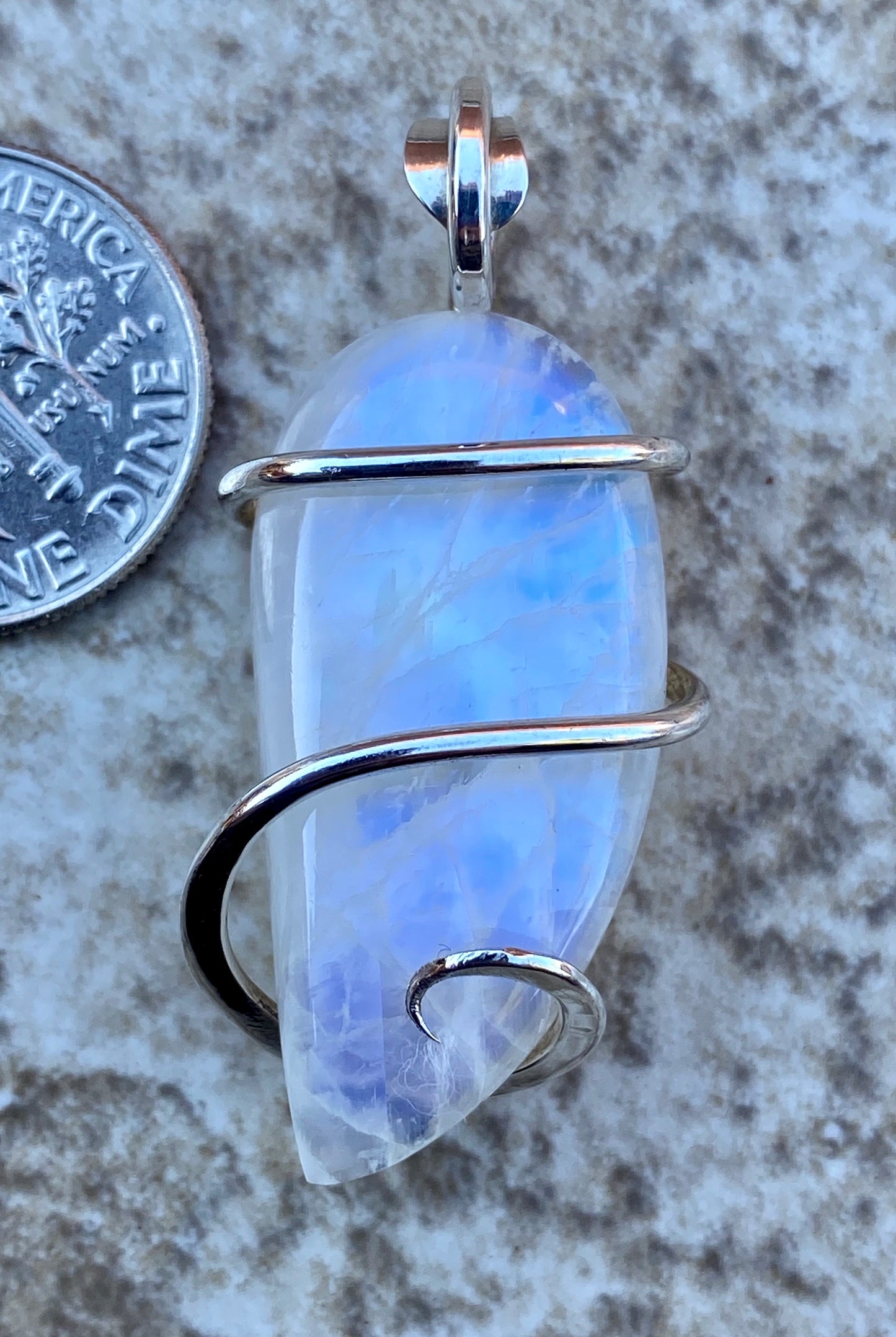 Moonstone Cabochon in Sterling Silver Tension Wrapped Pendant