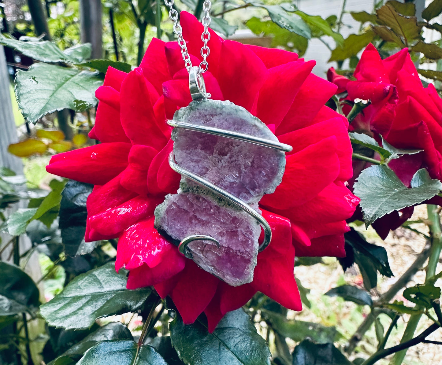 Watermelon Tourmaline Slice in Sterling Silver Tension Wrapped Pendant