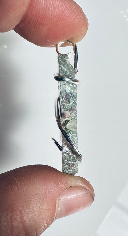 Watermelon Tourmaline Slice in Sterling Silver Tension Wrapped Pendant