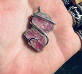 Watermelon Tourmaline Slice in Sterling Silver Tension Wrapped Pendant