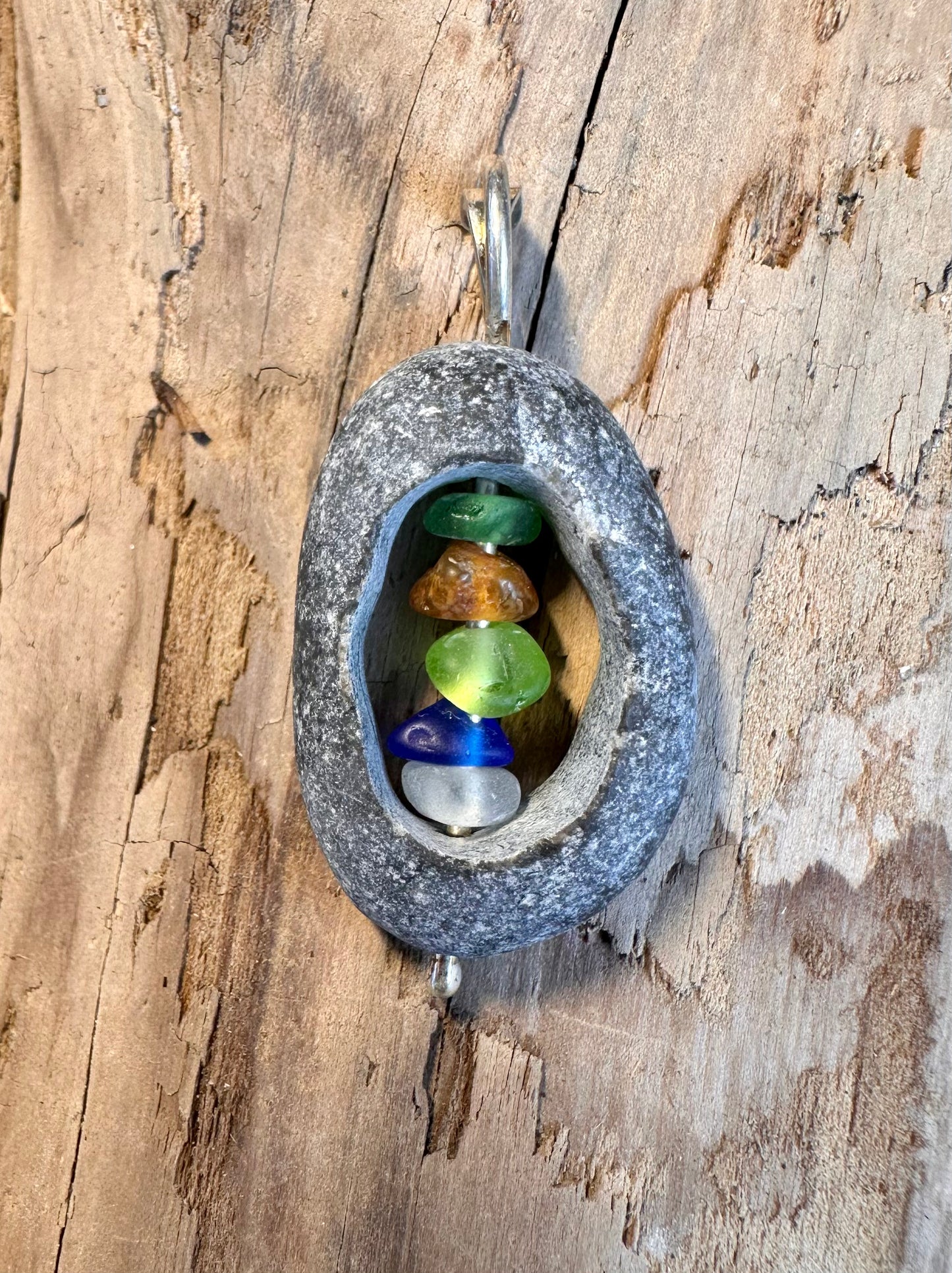 Glass within Stone Lake Erie Beach Glass Pendant