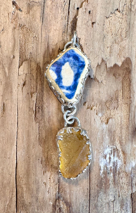 Lake Erie Beach Pottery and Beach Glass Pendant