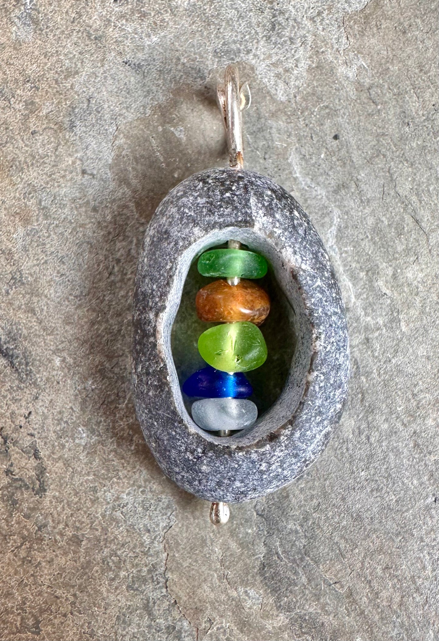 Glass within Stone Lake Erie Beach Glass Pendant