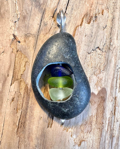 Glass within Stone Lake Erie Beach Glass Pendant