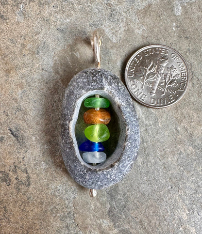 Glass within Stone Lake Erie Beach Glass Pendant