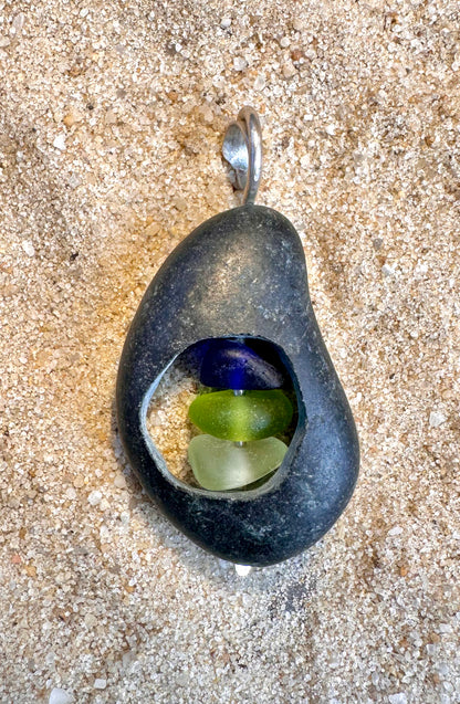 Glass within Stone Lake Erie Beach Glass Pendant