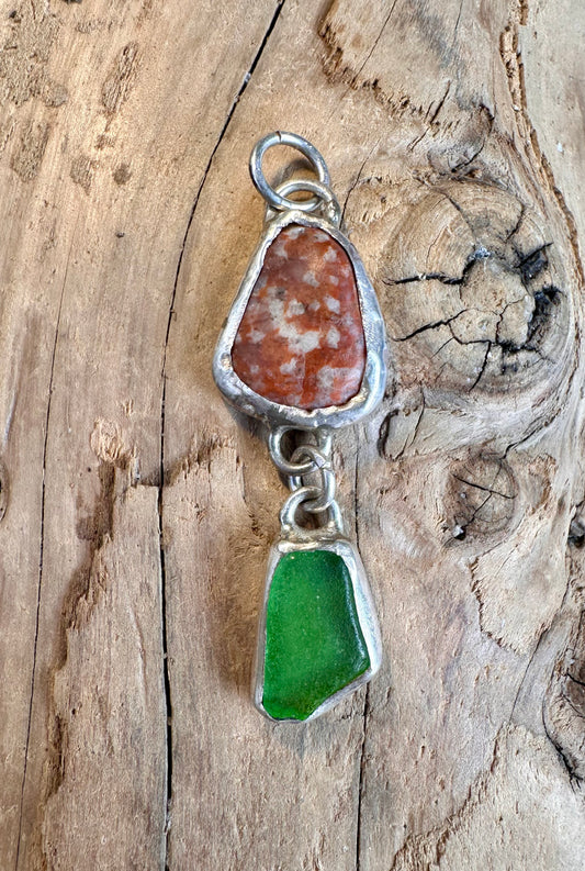 Lake Erie Beach Stone and Glass Pendant