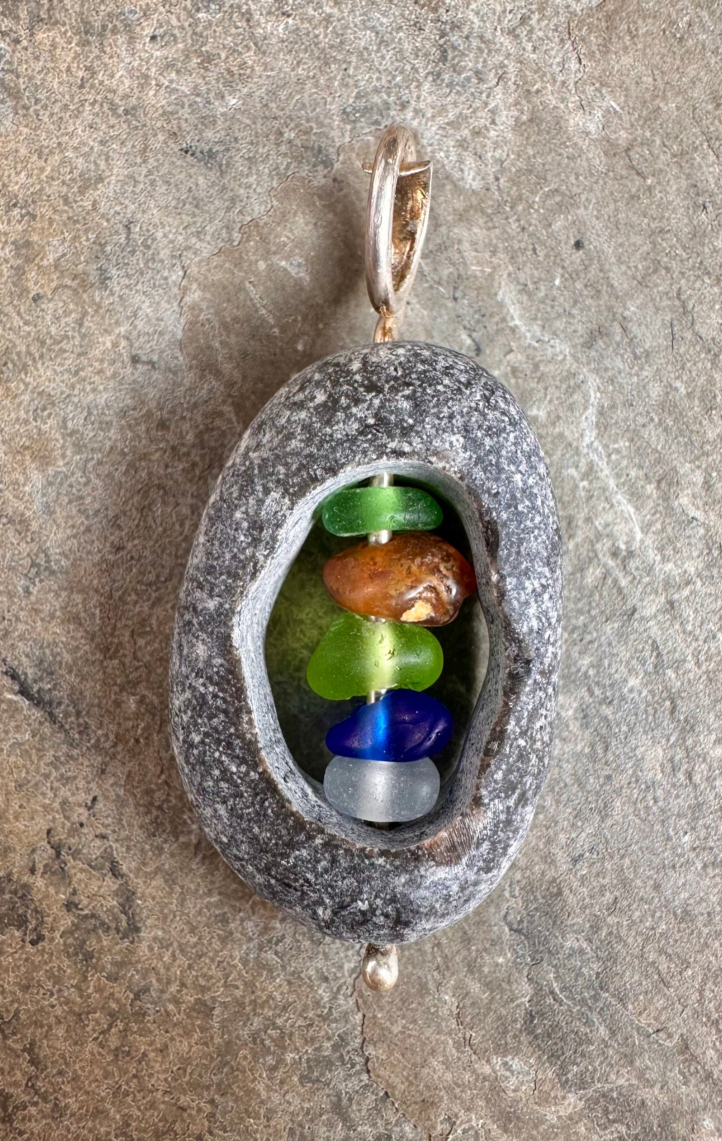 Glass within Stone Lake Erie Beach Glass Pendant