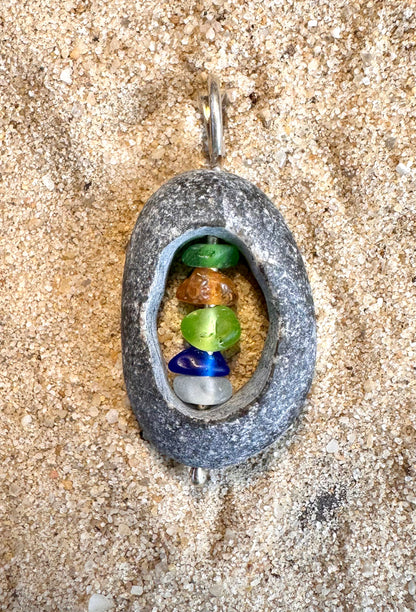 Glass within Stone Lake Erie Beach Glass Pendant