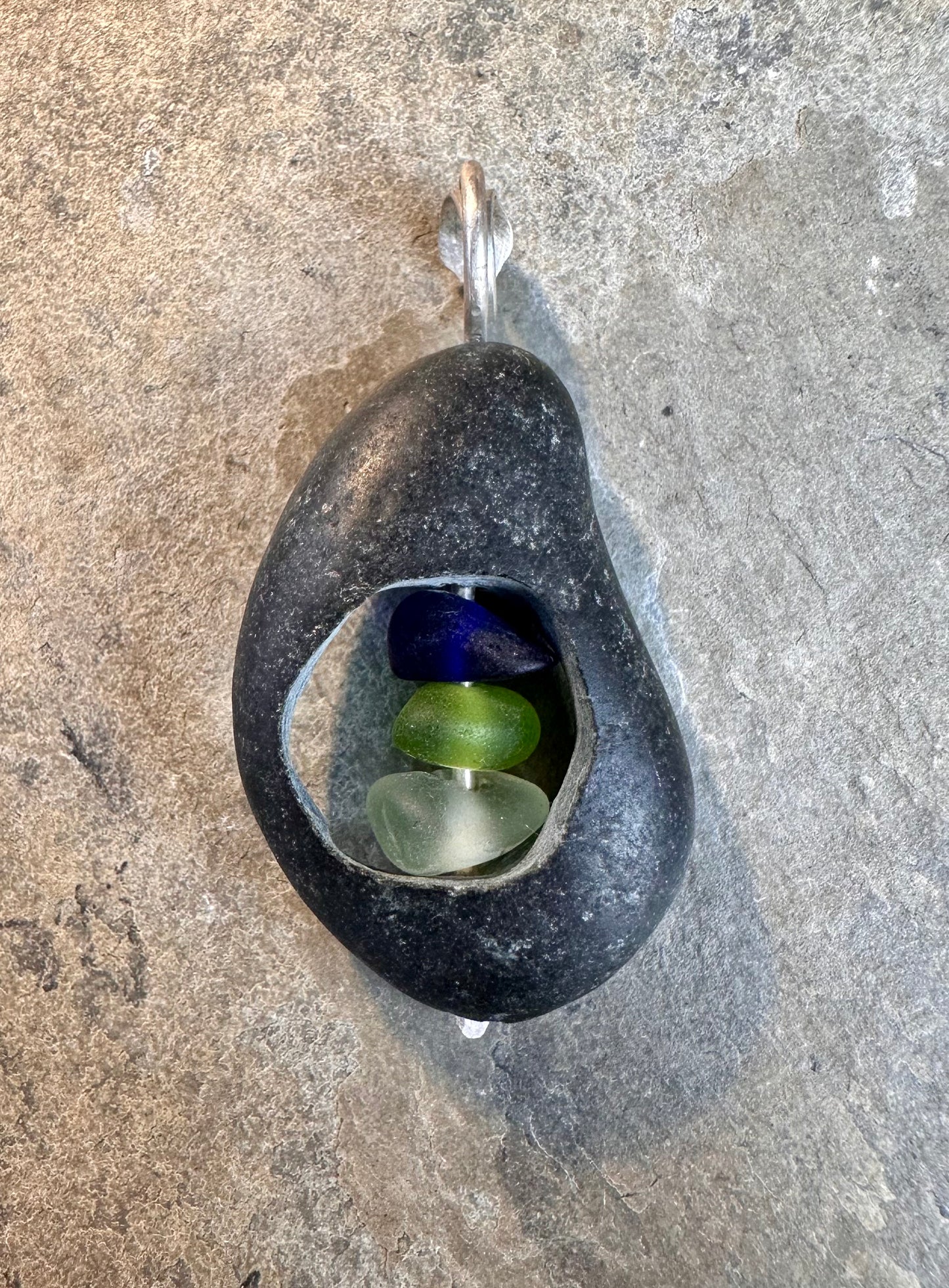 Glass within Stone Lake Erie Beach Glass Pendant