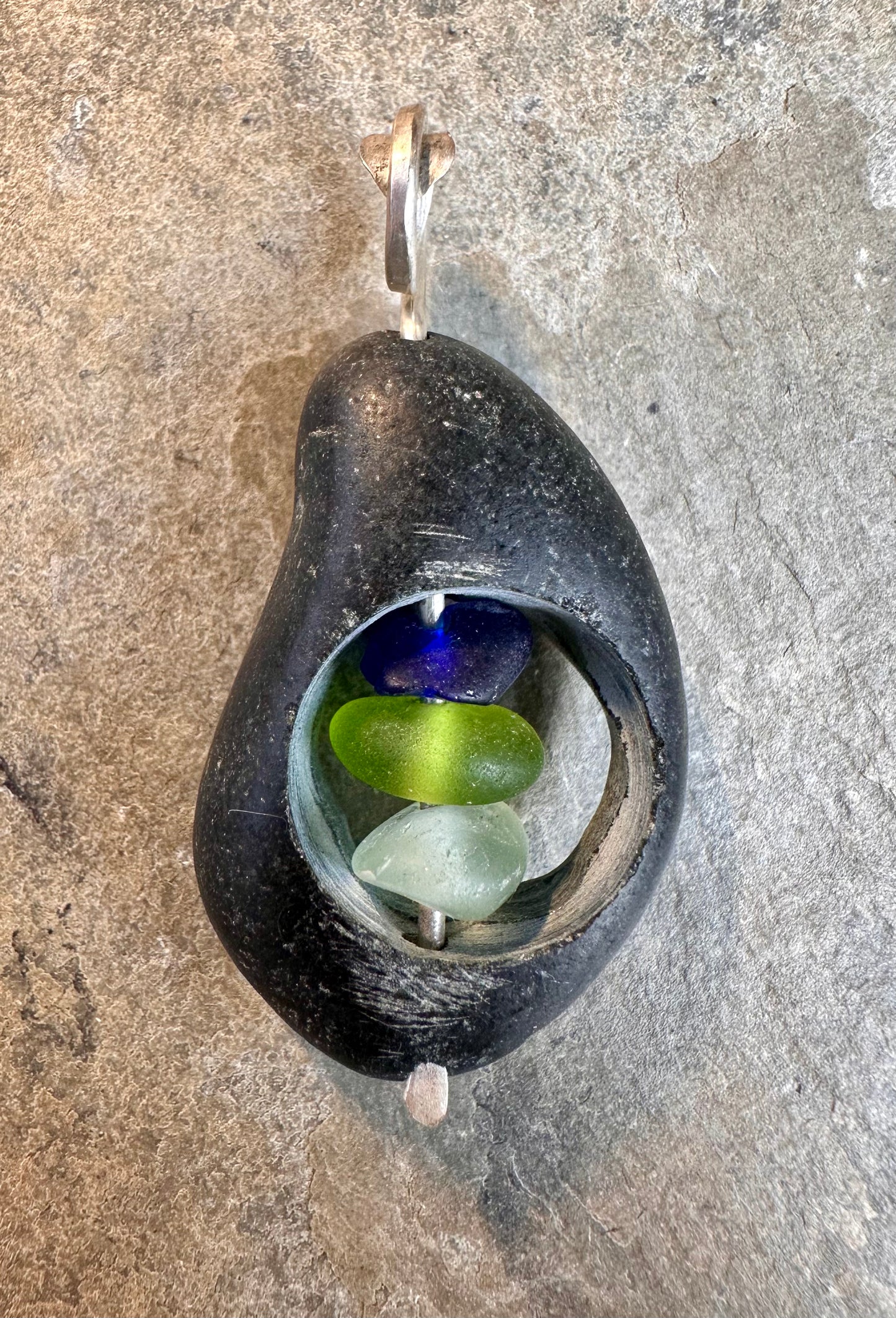 Glass within Stone Lake Erie Beach Glass Pendant