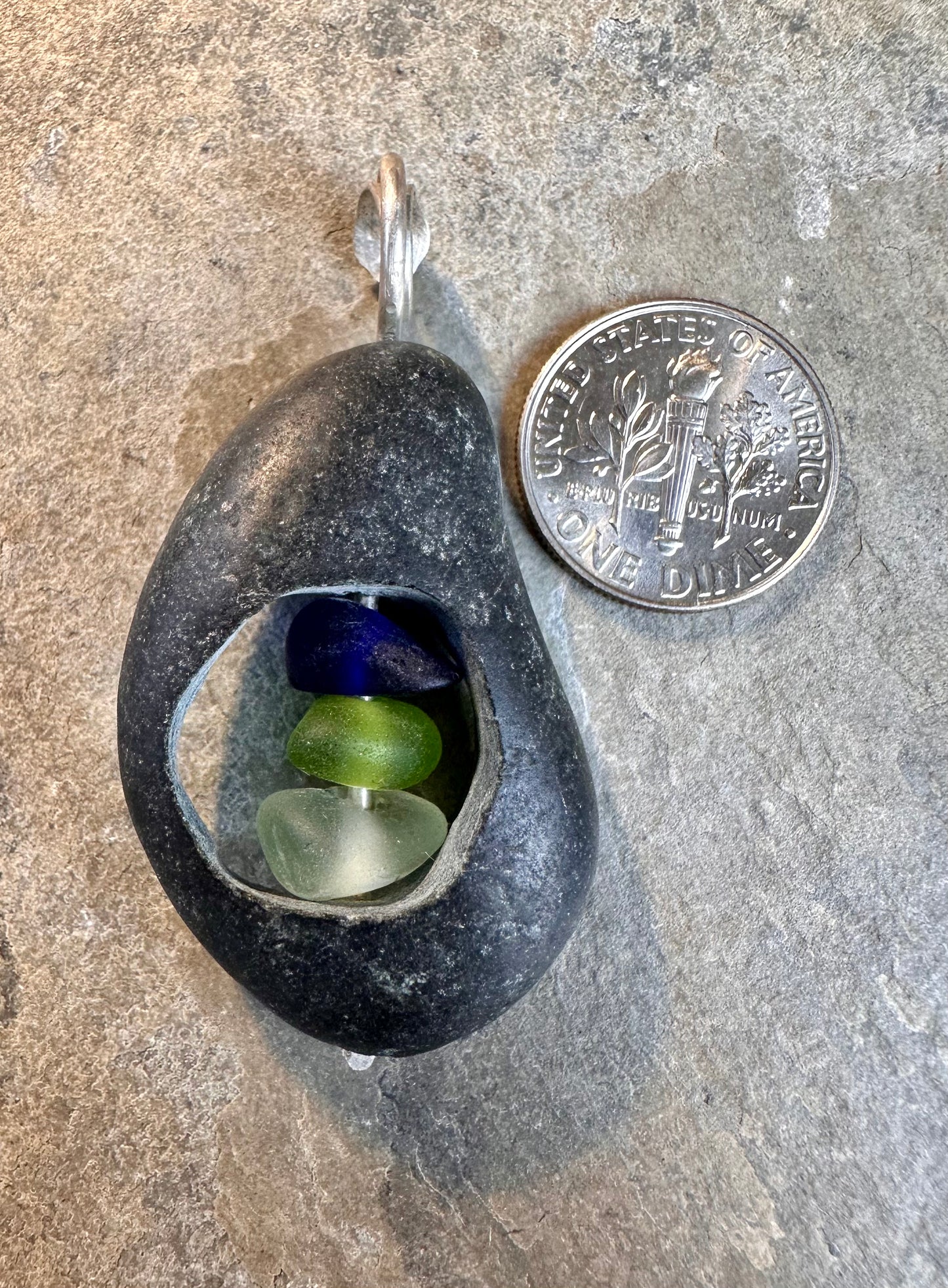 Glass within Stone Lake Erie Beach Glass Pendant