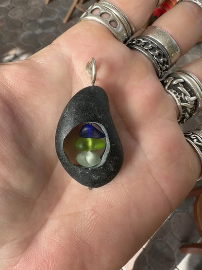 Glass within Stone Lake Erie Beach Glass Pendant