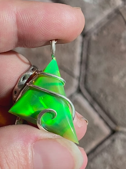 Aurora Borealis Opal in Sterling Silver Tension Wrapped Pendant