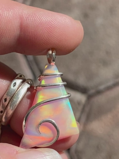 Aurora Borealis Opal in Sterling Silver Tension Wrapped Pendant