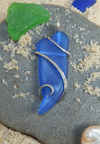 Blue Sea Glass in Sterling Silver Tension Wrapped Pendant