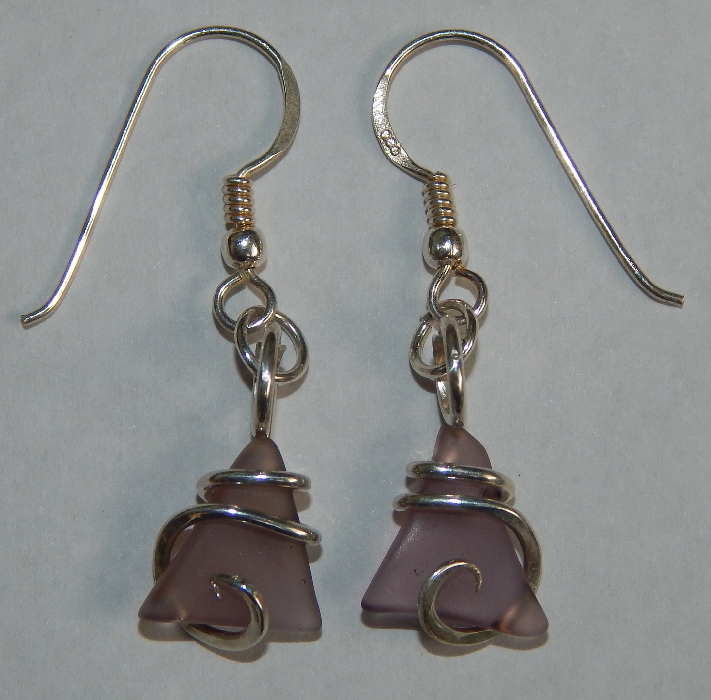 Lavender Sea Glass Pair in Sterling Silver Tension Wrapped Earrings