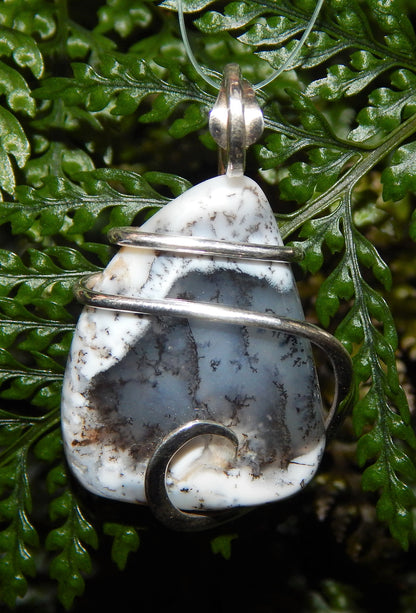 Dendritic Agate in Sterling Silver Tension Wrapped Pendant