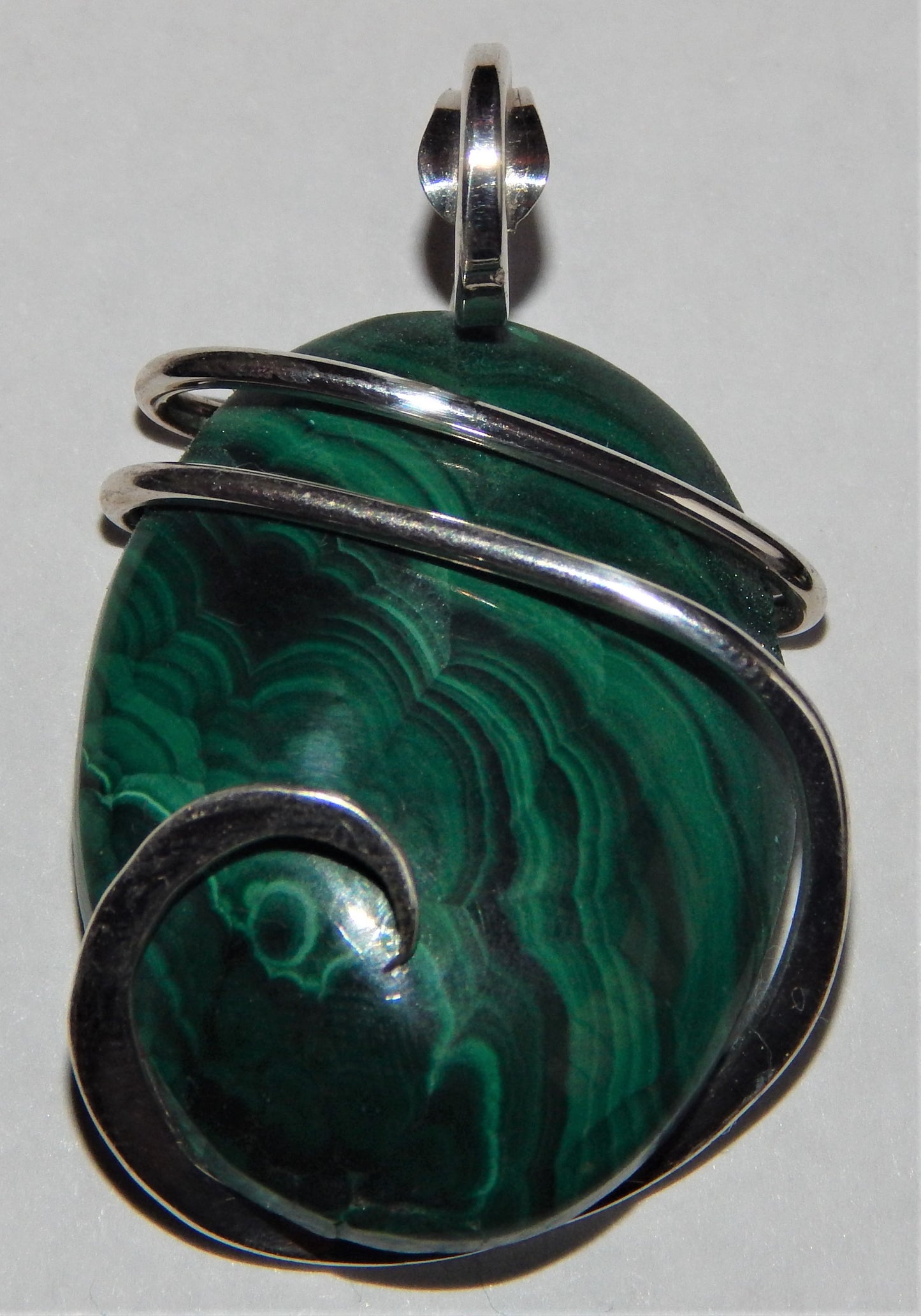 Malachite Cabochon in Sterling Silver Tension Wrapped Pendant