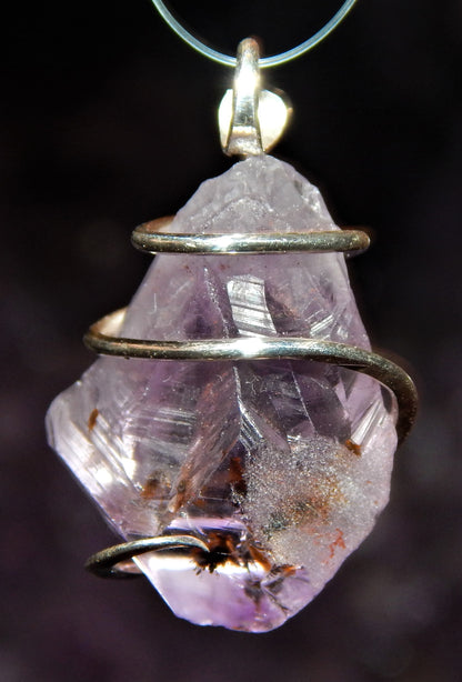 Amethyst Crystal in Sterling Silver Tension Wrapped Pendant