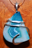 Dyed Agate Slice in Sterling Silver Tension Wrapped Pendant