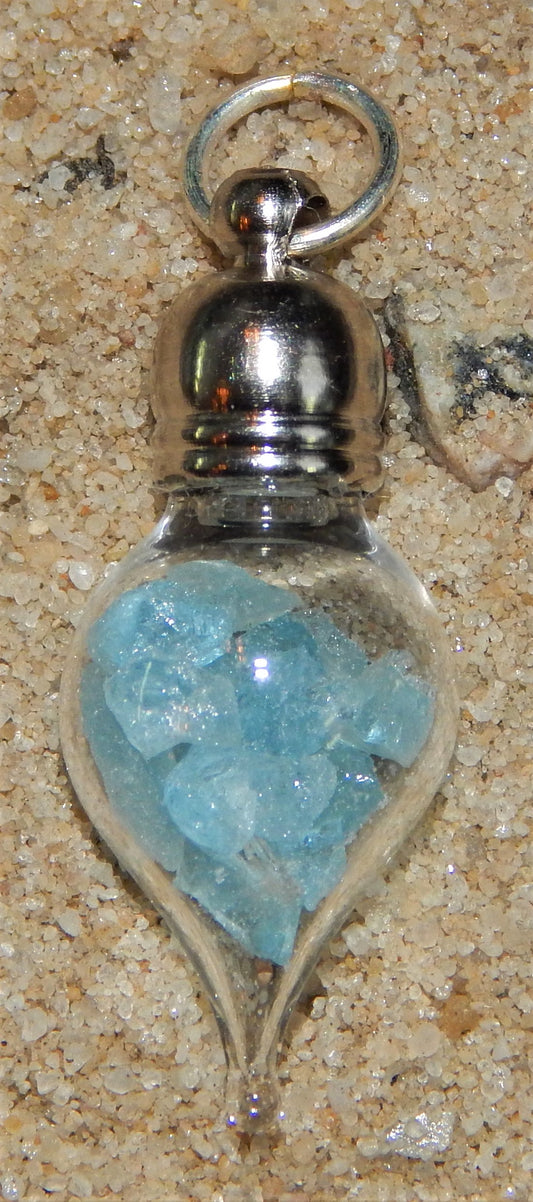 March Birthstone Aquamarine Glass Vial Pendant