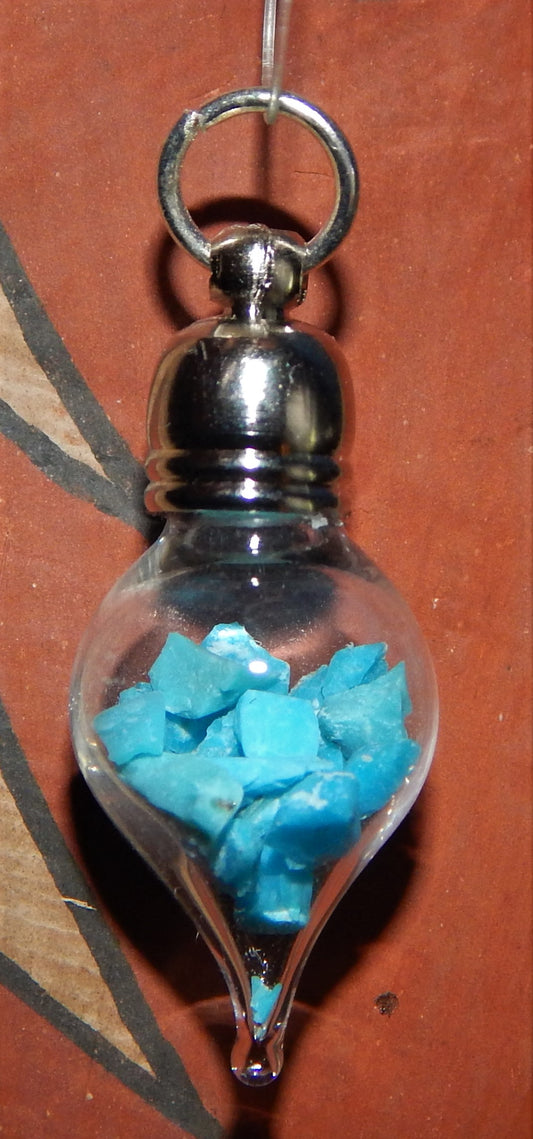 December Birthstone Turquoise Glass Vial Pendant