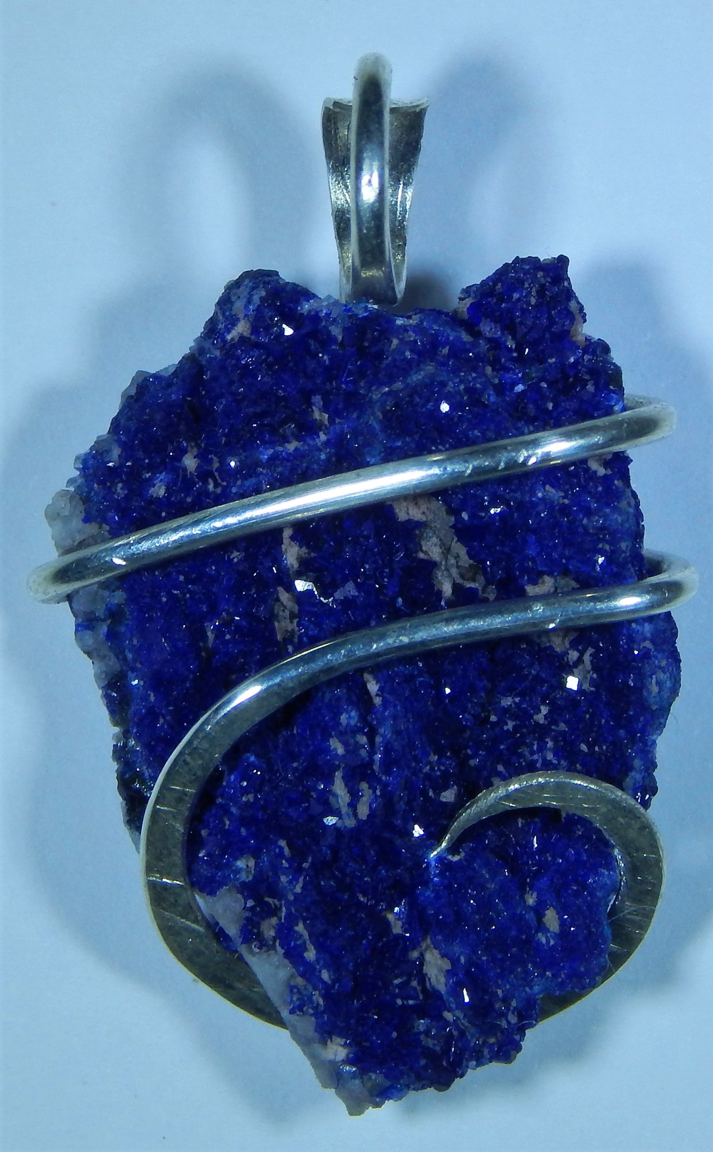 Azurite Druzy in Sterling Silver Tension Wrapped Pendant