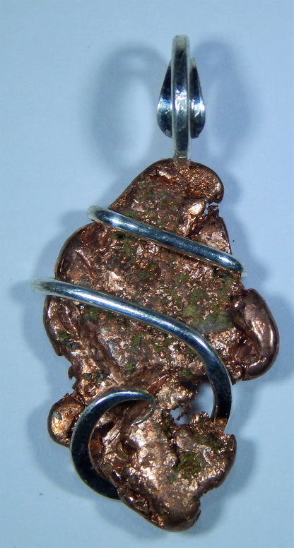 Copper Nugget in Sterling Silver Tension Wrapped Pendant