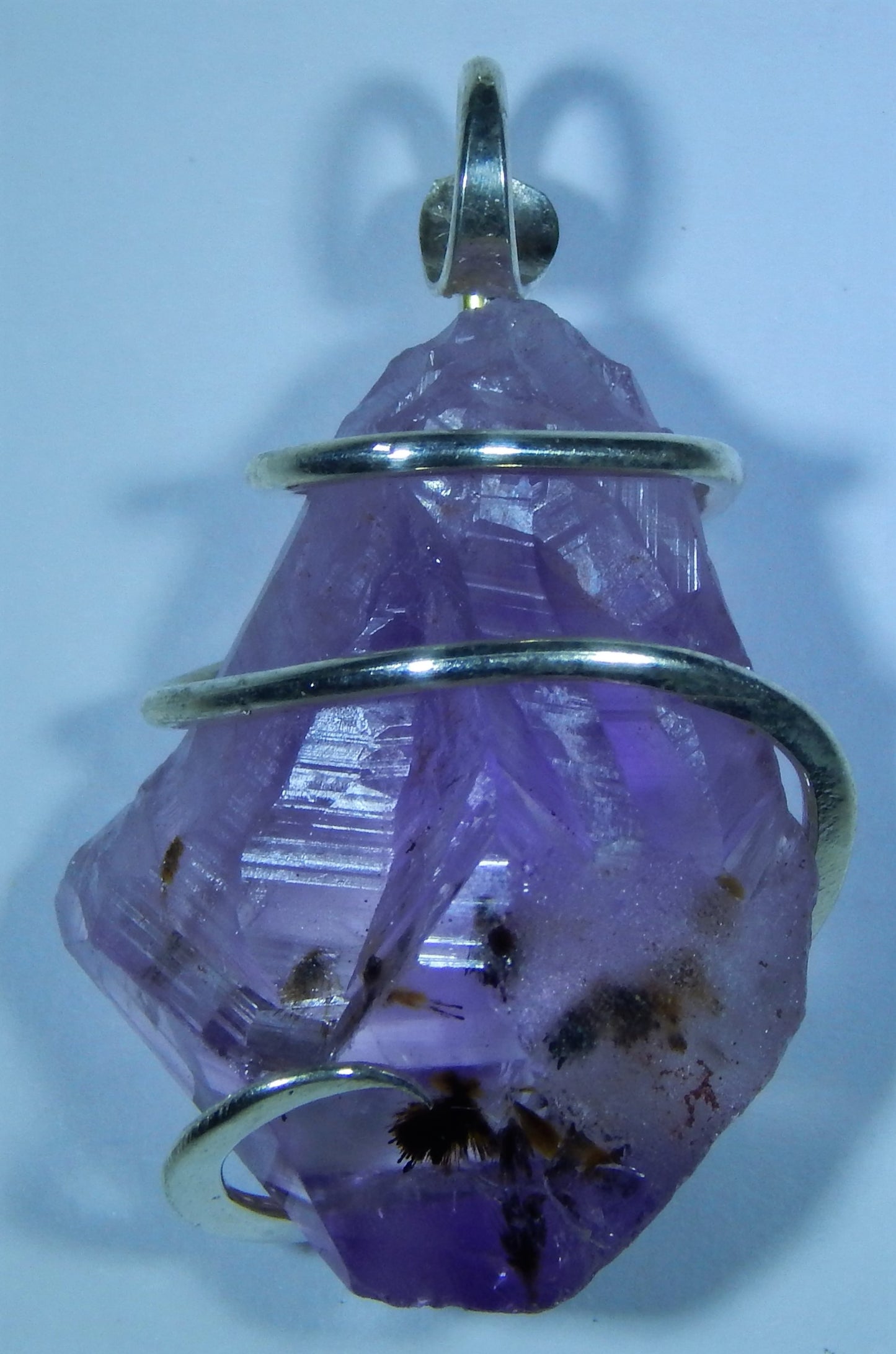 Amethyst Crystal in Sterling Silver Tension Wrapped Pendant