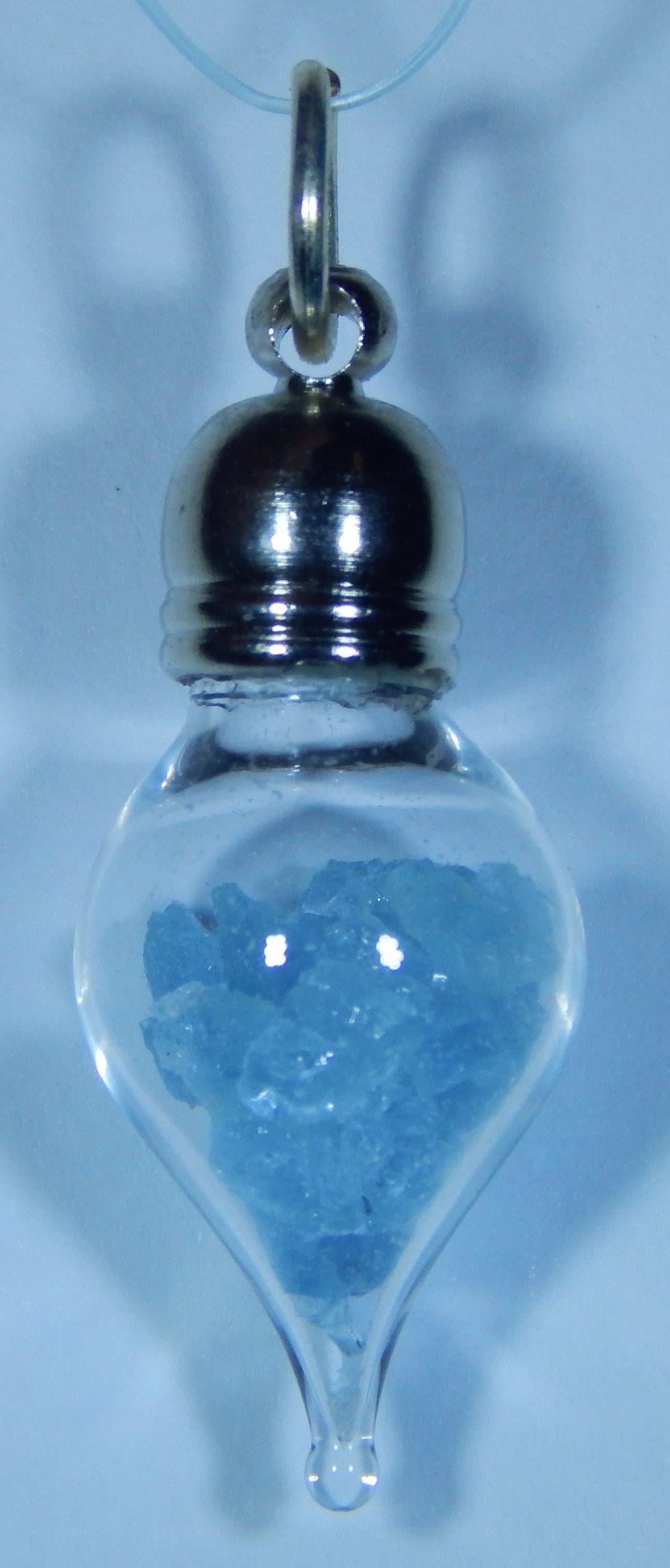 March Birthstone Aquamarine Glass Vial Pendant