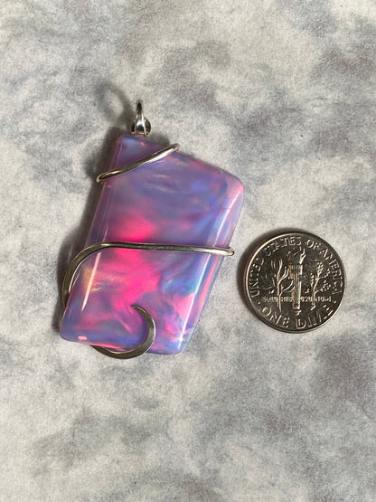 Aurora Borealis Opal in Sterling Silver Tension Wrapped Pendant