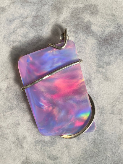 Aurora Borealis Opal in Sterling Silver Tension Wrapped Pendant